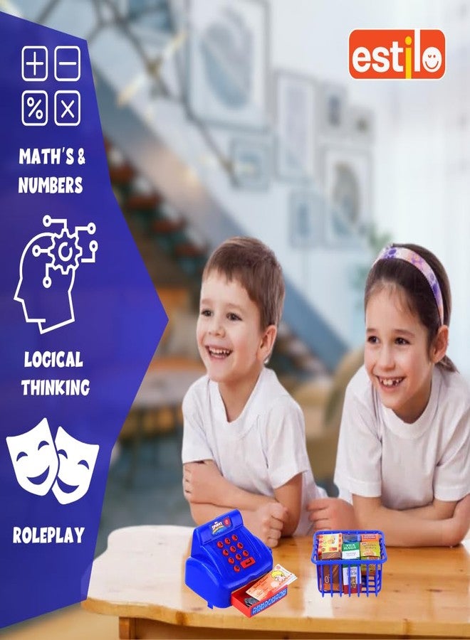 إستلو لعبة ماكينة تسجيل المدفوعات النقدية من إستيلو للأطفال من عمر 3 سنوات فما فوق | لعبة متجر لعب الأدوار مع آلة حاسبة وماسح ضوئي وأصوات وأضواء | لعبة تعليمية للأولاد - Image 5